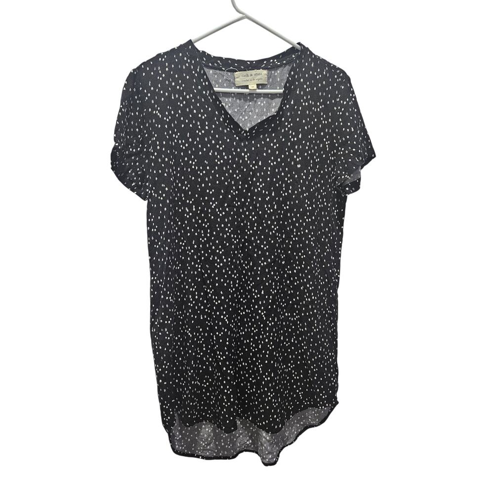 Cloth & Stone Blouse Women's M Black White Polka Dot Hi Low Shirt Tunic Dress